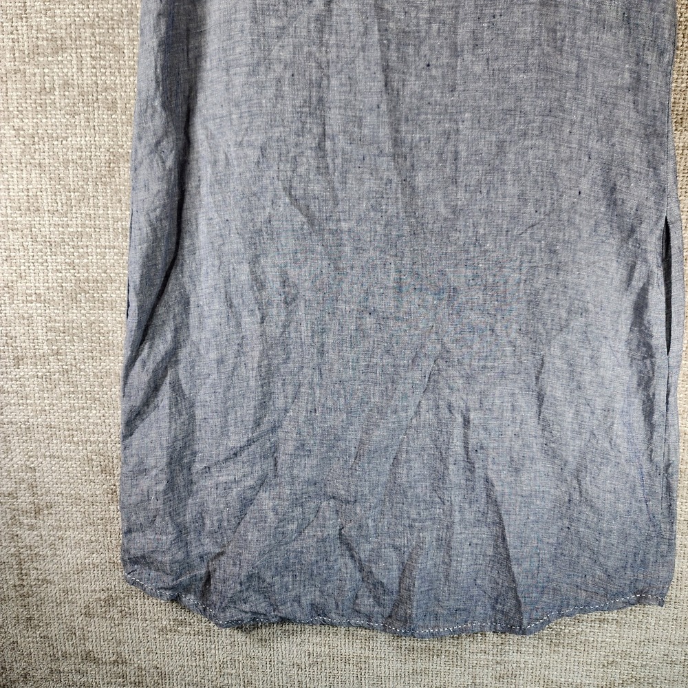 Blue Illusion 100% French Linen Midi Dress Womens XL Blue Short Sleeve Shift - Picture 9 of 11